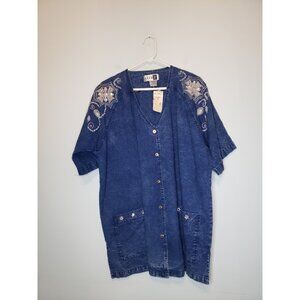 VTG 80s Club Z Women Plus 14W 16W Top Denim Studded Sparkly Blue Art To Wear NWT